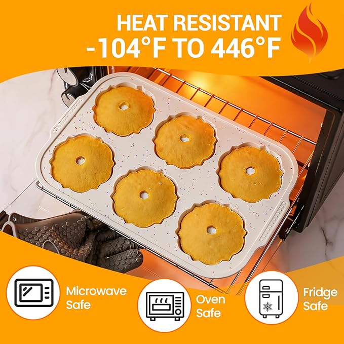FUNBAKY Jumbo Fluted Tube Cake Pans with Metal Reinforced Frame, 2Pcs Silicone 6-Cavity 4 IN Flan Molds, Nonstick Baking Mold for Cupcake, Brownie, Donuts, Cornbread, Jello