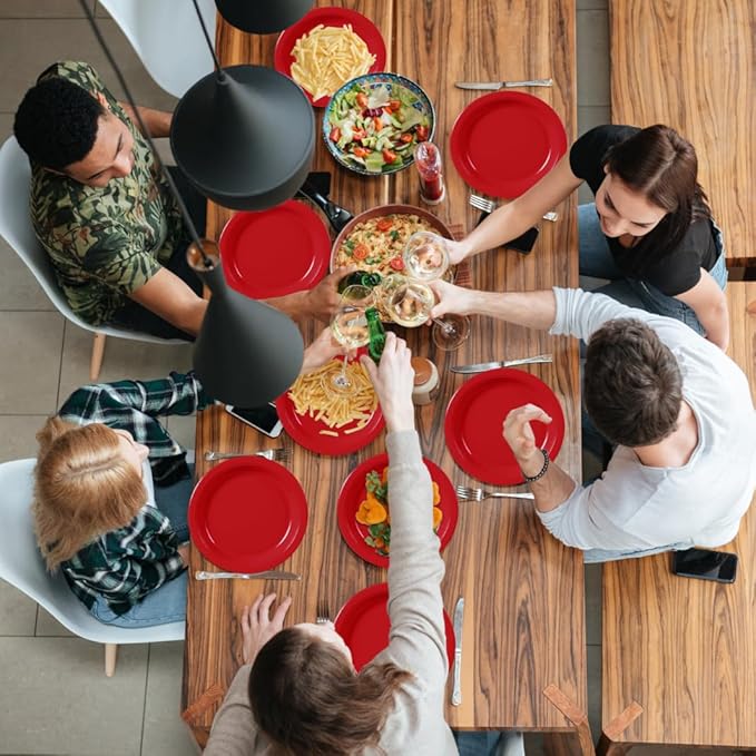 40Pcs Disposable Paper Plates Red,Including 20pcs 9" and 20pcs 7" Plates,Strong and Sturdy Disposable Plates for Party, Dinner, Holiday, Picnic,Birthday Party, Dinner Table, Wedding