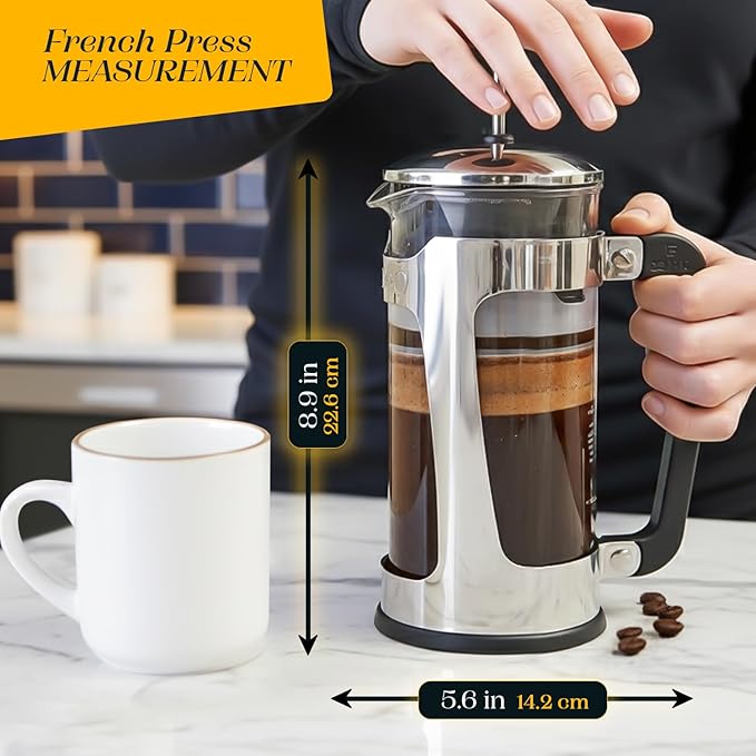 ESPRO P5 French Press Coffee Maker – Patented Double Micro-Filter for Grit Free Brew, Heat-Resistant Thicker Borosilicate Glass Coffee Press – (18 oz)