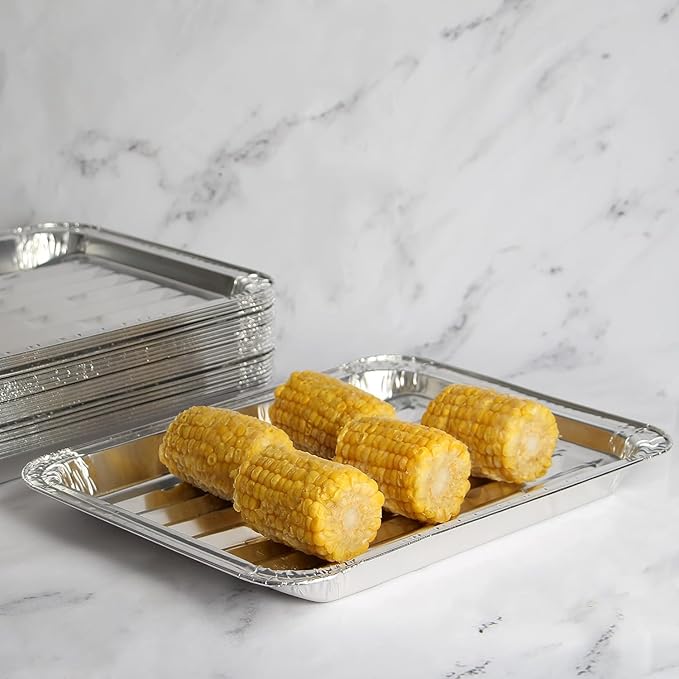 PARTY BARGAINS Aluminum Broiler Pans 12 Pack, Heavy-Duty Disposable Grill & Roasting Pans for BBQ, Oven & Catering, Ribbed Bottom for Even Heat - (Max 240°C)