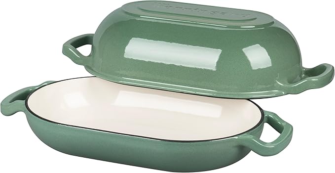Enameled Cast Iron Sourdough Bread Oven, Dutch Oven, Loaf Cast Iron Bread Pan for Homemade Bread Baking, Meatloaf Pan with Lid, 5QT, Sage Green