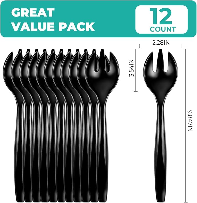 CXPSINC 12 Count Black Plastic Serving Forks, 10" Disposable Heavy Duty Plastic Serving Utensils for Catering Weddings Parties Buffets Events and Stock Your Home (Black, 12PCS Forks)
