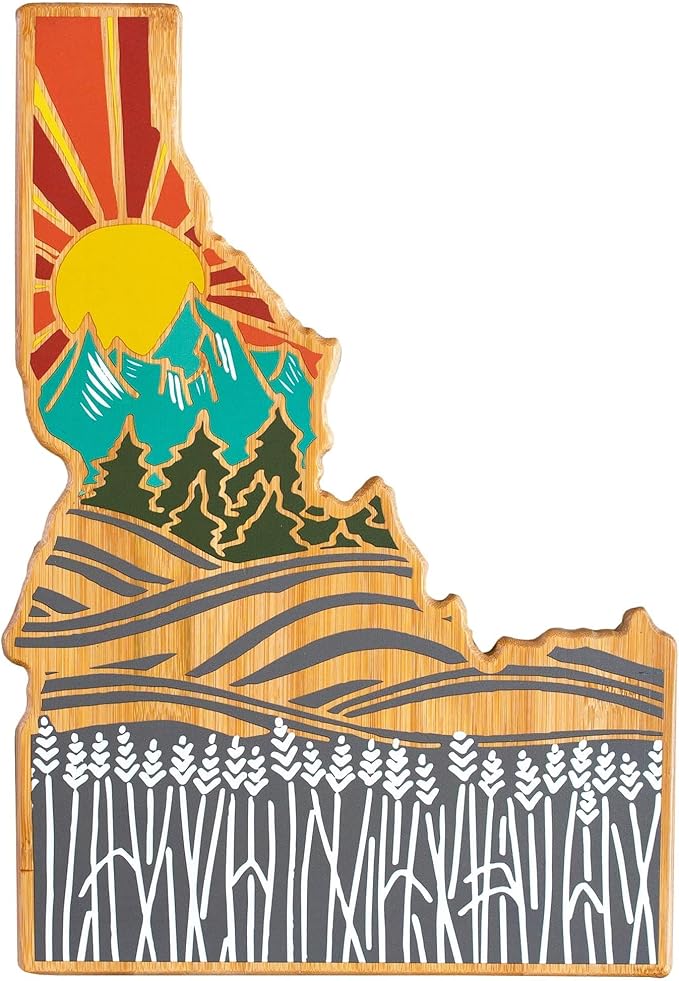 Totally Bamboo Idaho State Shaped Cutting Board and Charcuterie Serving Platter with Artwork by Summer Stokes, Includes Hang Tie for Wall Display Varies