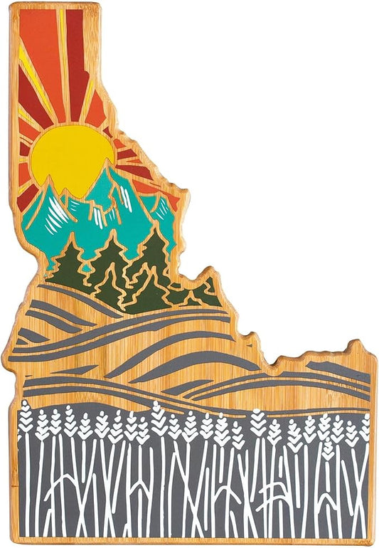 Totally Bamboo Idaho State Shaped Cutting Board and Charcuterie Serving Platter with Artwork by Summer Stokes, Includes Hang Tie for Wall Display Varies