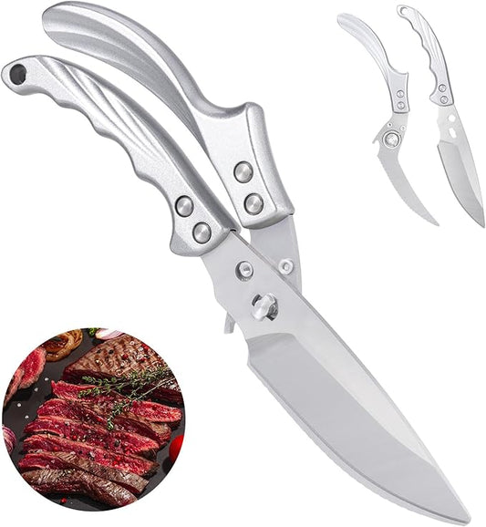 Kitchen Shears for food - Kitchen shears heavy duty Stainless Steel Poultry Shears for Meat Bones Seafood, All Purpose turkey shears, Detachable Blades, Ergonomic Handle, Dishwasher Safe Silver