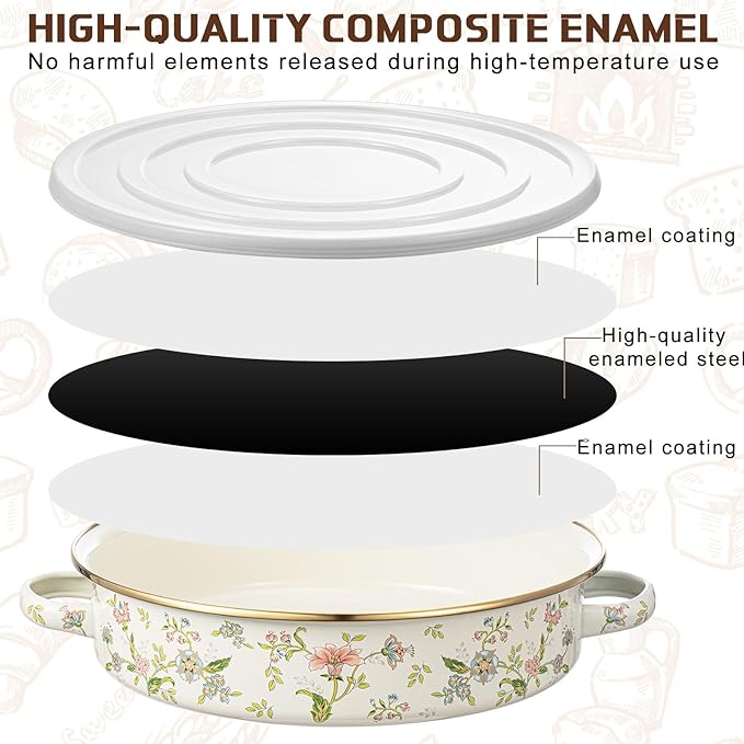 11 Inch Enamel Pie Pan Vintage Art Enamel Non-stick Baking Dish Oven and Dishwasher Safe for Turkey Pizza Desserts Easter Gift for Wife Baking Dish(Floral Print Style)