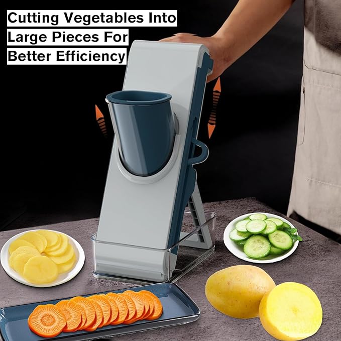 Eletronova Safe Mandoline Slicer for Kitchen, Vegetable Slicer for Kitchen，Kitchen Food Slicer, French Fry Cutter Julienne Dicer for Vegetables Grey (White & Green) (Blue)