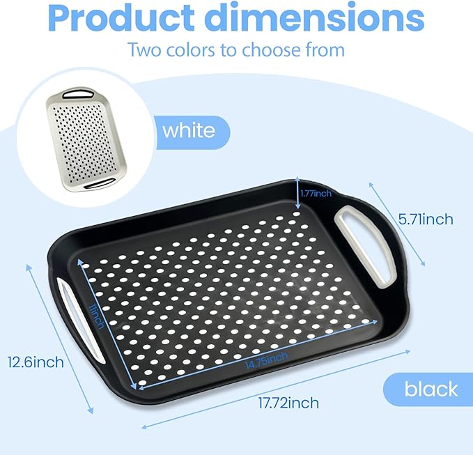 2 Pack Large Nonslip Serving Tray with Handles Lap Food Trays for Eating on Couch Tray for Breakfast Dinner Snack Fruit Beverage(Black & White)