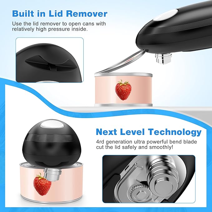 Electric Can Opener, Food Safe Automatic Can Opener with Smooth Edge, Open Your Cans with A Simple Press of Button, Can Opener Electric Kitchen Gifts for Seniors and Arthritis (Black+White)