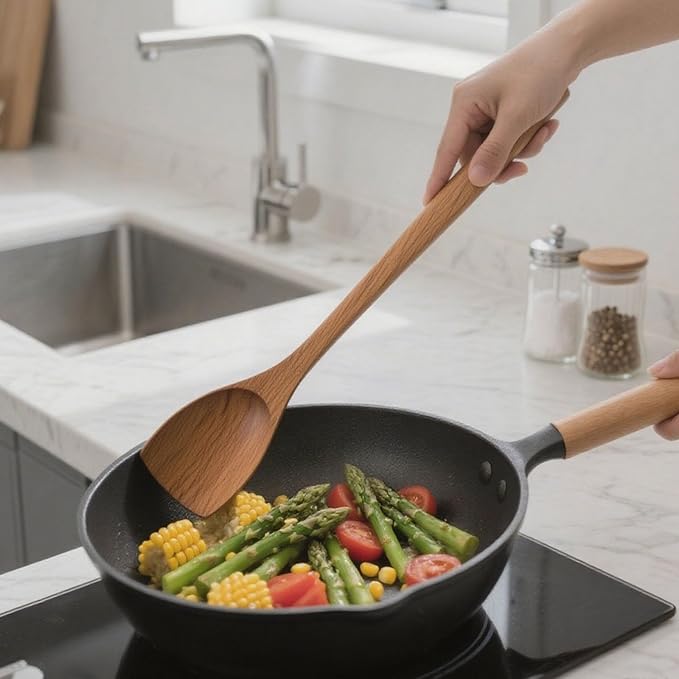 Wooden Cooking Spatula 15.35 Inch Long Handle Flat Turner Handmade Kitchen Utensil for Stir Fry Hot Pot Serving Food Tool