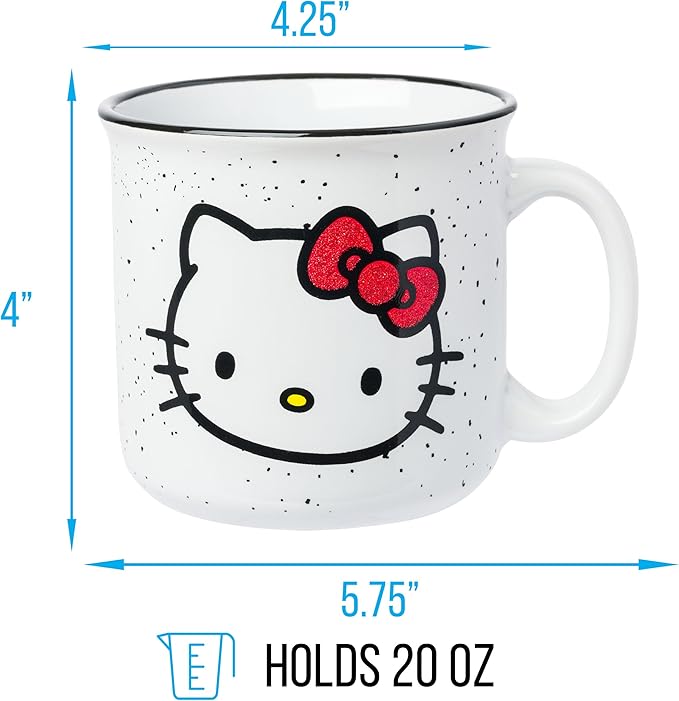 Silver Buffalo Sanrio Hello Kitty Red Bow Glitter Ceramic Camper Mug, 20 Ounces