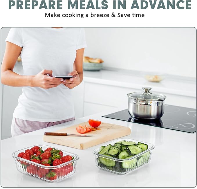 KOMUEE 10 Packs 22 oz Glass Meal Prep Containers with Lids, Airtight Glass Lunch Containers, BPA Free, Microwave, Oven, Freezer and Dishwasher Friendly, Gray