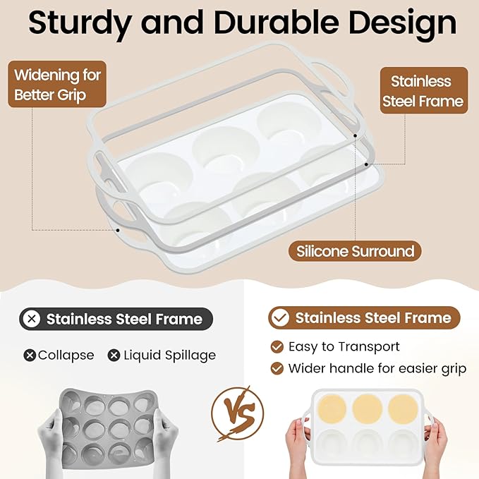 Silicone Jumbo Muffin Pan with Metal Frame, Non Stick Food Grade Silicone Large Muffin Pan, with Handles 6 Cup,BPA-Free and Dishwasher Safe, Jumbo Cupcake Pans - 2 Piece Gray