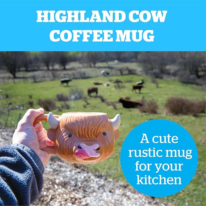 BigMouth Inc Cute Ceramic Highland Cow Coffee Mug, Country Farmhouse Kitchen Cup, Gifts for Animal Lovers