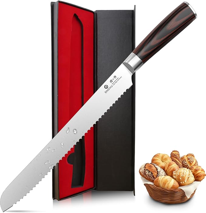 imarku 10 Inch Bread Knife for Homemade Bread Sourdough,German High Carbon Stainless Steel Serrated Knife with Ergonomic Wood Handle,Ultra Sharp Razor Edge Slicing for Crusty Bread Cake,Birthday Gifts