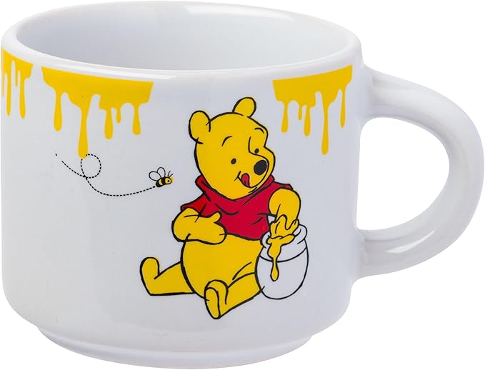 Silver Buffalo Disney Winnie the Pooh Honey "Hunny" Drips 4pc Stackable Ceramic Espresso Small Cup Set, 3 Ounces