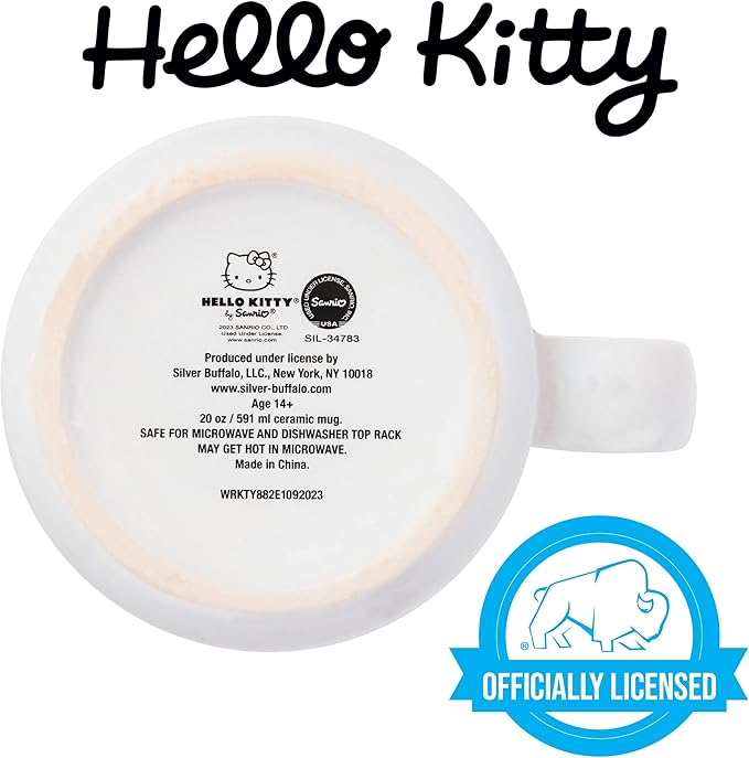 Silver Buffalo Sanrio Hello Kitty Valentine Candy Hearts And Bows Love and Bestie Pattern Ceramic Camper Mug, 20 Ounces