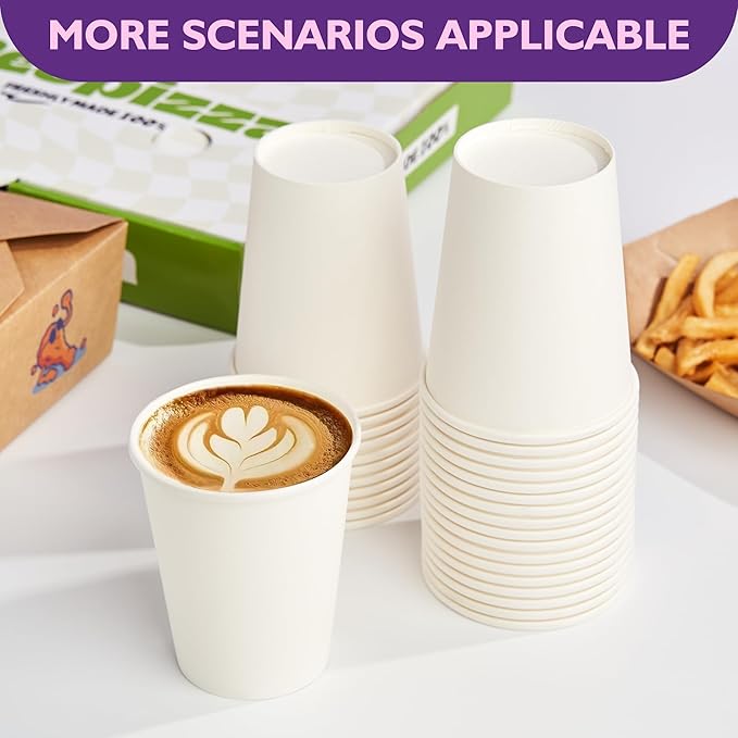 8 oz White Paper Coffee Cups, Disposable Hot Cups for Coffee, Tea, Cocoa, Water, 1000 Pack