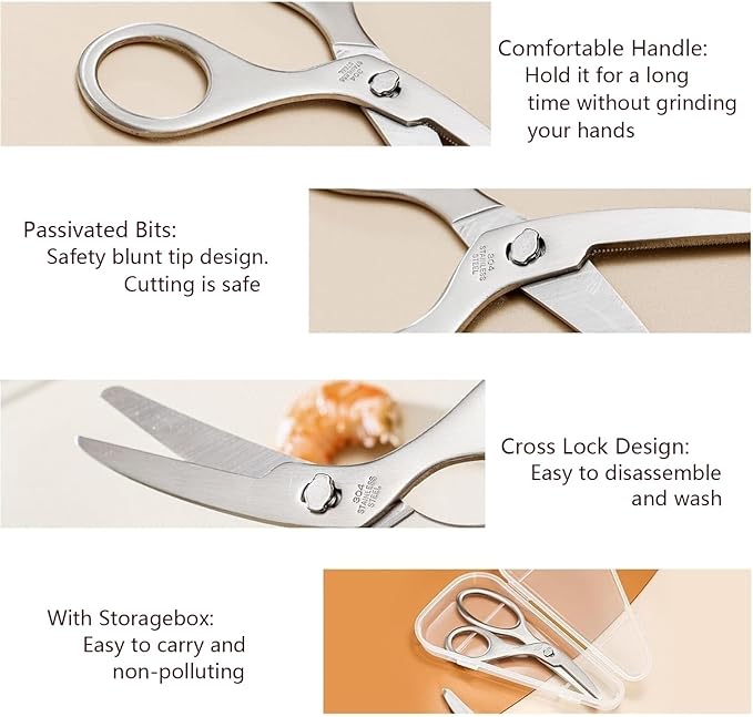 Baby Food Scissors Kitchen Shears, Stainless Steel Kitchen Scissors for Cutting Food, Noodles, Meat, Chicken, Veggies and Fruits