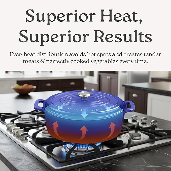 Signature Enameled Cast Iron Oval Dutch Oven | Non-Stick Serving Pot with Tight Fitting Lid for Perfect Roasting, Baking, Sauteing, and Bread Making | 9.5Q [Red]