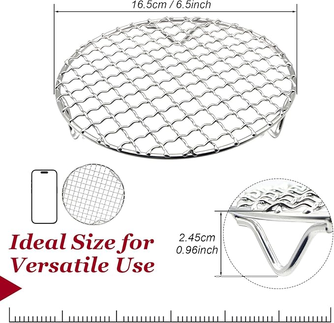 Small Cooling Rack 6.5 Inch, Air Fryer Rack Stainless Steel Round Baking Rack with Fixed Legs, Rust-Resistant Steamer Rack, Fits 6 Qt Multi-Cookers, Compatible with Instant Pot, Oven Safe