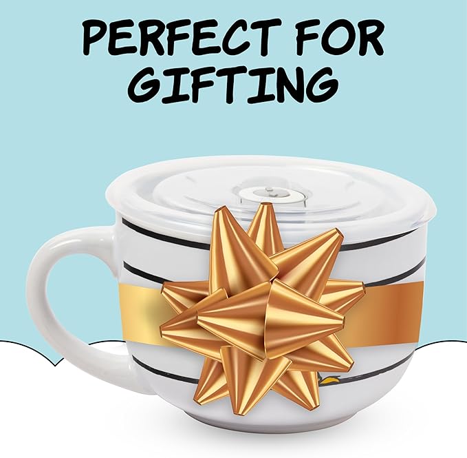 Silver Buffalo Peanuts Snoopy and Woodstock Did Someone Say Food Ceramic Soup Mug with Vented Plastic Lid, 24 Ounces
