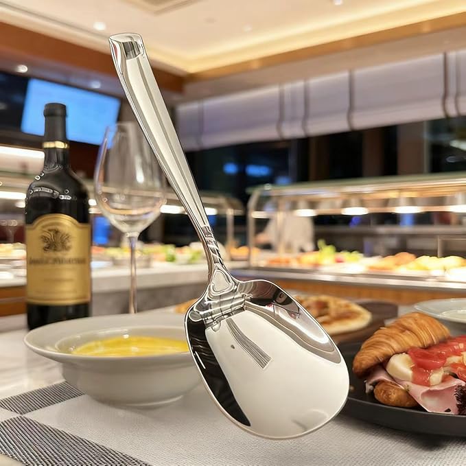 Premium 316L Stainless Steel Serving Spoons，Buffet Dinner Restaurant Serving Utensils, Catering Set for Party Banquet,9.5"L x 2.8"W