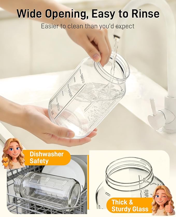 64 oz Glass Pitcher with Lid, Large Wide Mouth Mason Jar with Pour Spout, Pink Sun Tea Jar for Outside, Glass Water Pitcher Great for Drink, Cold Beverages and Breast Milk