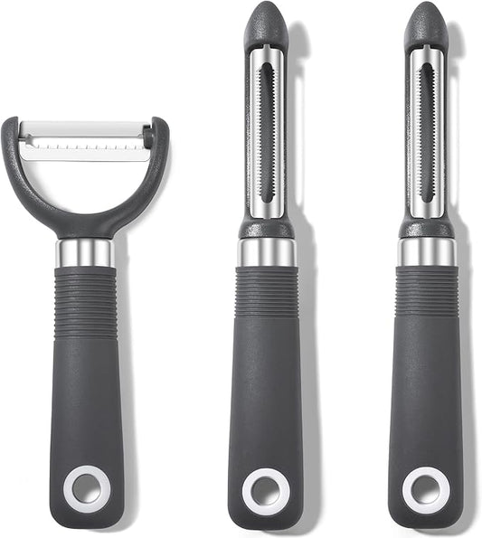 Rainspire 3-Piece Peeler Set, Premium Swivel Vegetable Peeler, Kitchen Gadgets Apple Peeler Potato Peeler Veggie Peeler Fruit Peeler, Dishwasher Safe Kitchen Accessories, Grey