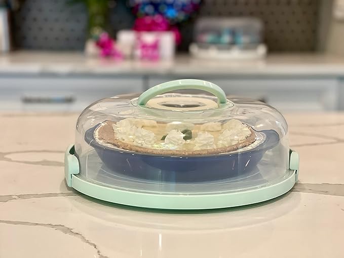 Pie, Cheesecake Carrier for up to 11 in x 3 in cake. Two Sided Fashionable Stand Doubles as Five Section Serving Tray Perfect Taker Caddie for Travel