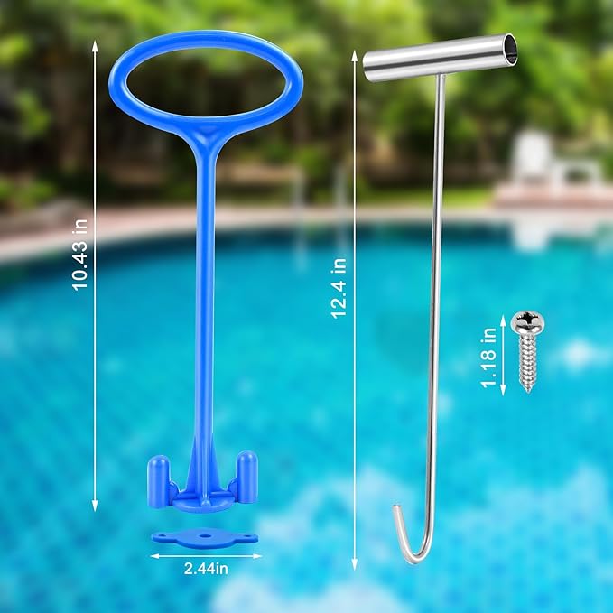 2 Sets Skimmer Basket Handle, Universal Swimming Pool Skimmer Basket Handle Hook Pool Filter Basket Handle Fit All Inground Pool for Debris Removal Keep Hands Safe and Clean