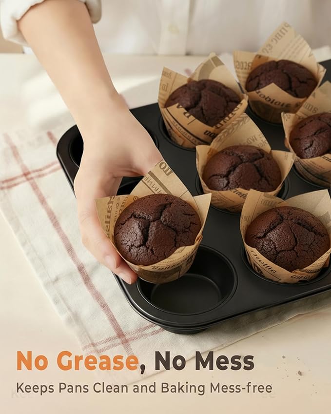 200pcs Tulip Cupcake Liners for Baking Cups Newspaper Print Parchment Paper Tulip Muffin Liners, Grease Resistant Cupcake Wrappers for Party, Christmas