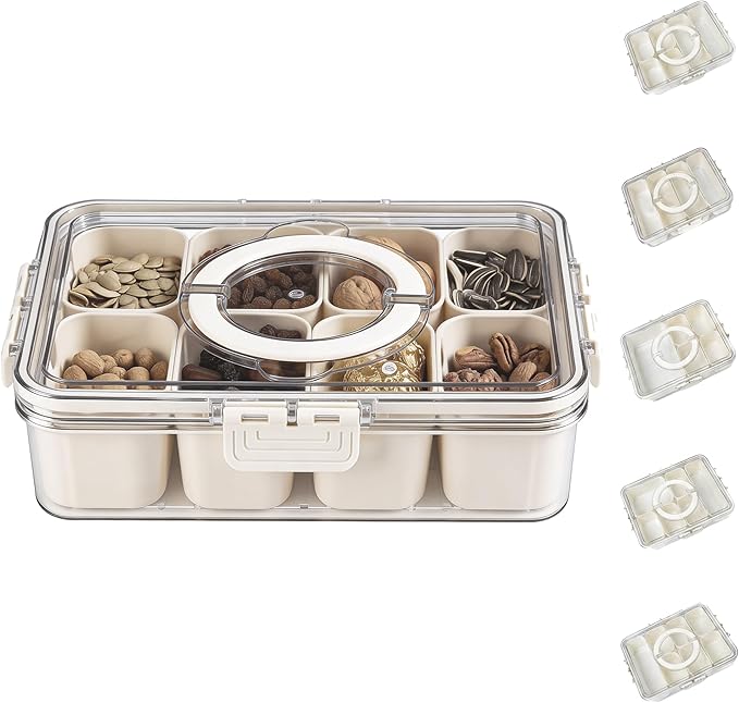 Bandesun Divided Serving Tray with Lid and Handle - Snackle Box Charcuterie Container for Portable Snack Platters - Clear Organizer for Candy, Fruits, Nuts, Snacks - Perfect for Party, Entertaining