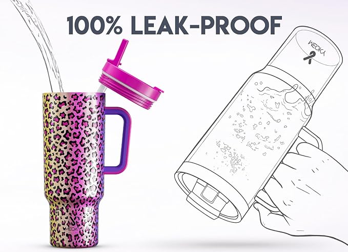 Meoky 40 oz Tumbler with Handle and Flip Straw, 100% Leakproof Tumbler with Lid and Straw, Stainless Steel Insulated Cup, Cupholder Friendly, Keeps Cold for 34 Hours (Celebration)
