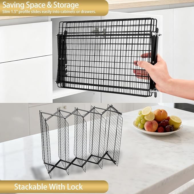 5-Tier Stackable Cooling Rack for Baking, Collapsible Wire Cookie Rack with Adjustable Heights, Non-Stick Roasting & Drying Rack for Cupcakes, Pies and Pastries, Space-Saving Kitchen Essential