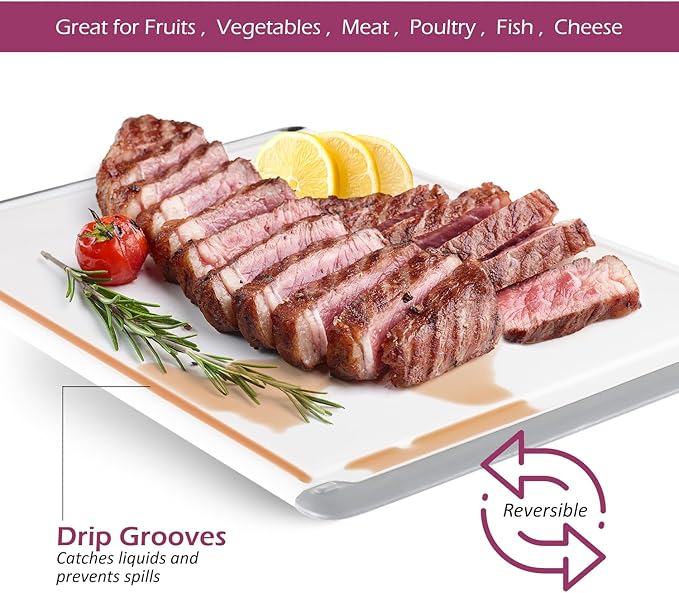 Large Cutting Boards for Kitchen - Dishwasher Safe Non-Slip Cutting Boards with Juice Grooves, Easy Grip Handles - Large and Thick Chopping Board (Grey)