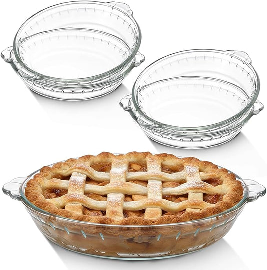 Uiifan 4 Pack 7.5 Inches Mini Glass Pie Pan for Baking Clear Pie Plate with Handles Round Glass Dish for Baking and Serving, Snacks, Salads, Desserts