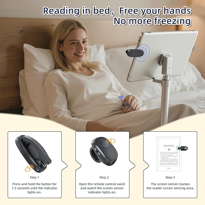 Kindle Page Turner Ring — Finger-Wear Click Controller for Comfortable One-Hand Page Turning, Ring Style Design for Reading in Bed or on the Couch（Black）