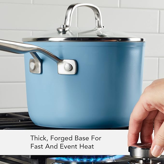 KitchenAid Hard Anodized Ceramic Nonstick Cookware Sauce Pan with Lid, 3 Quart - Blue Velvet