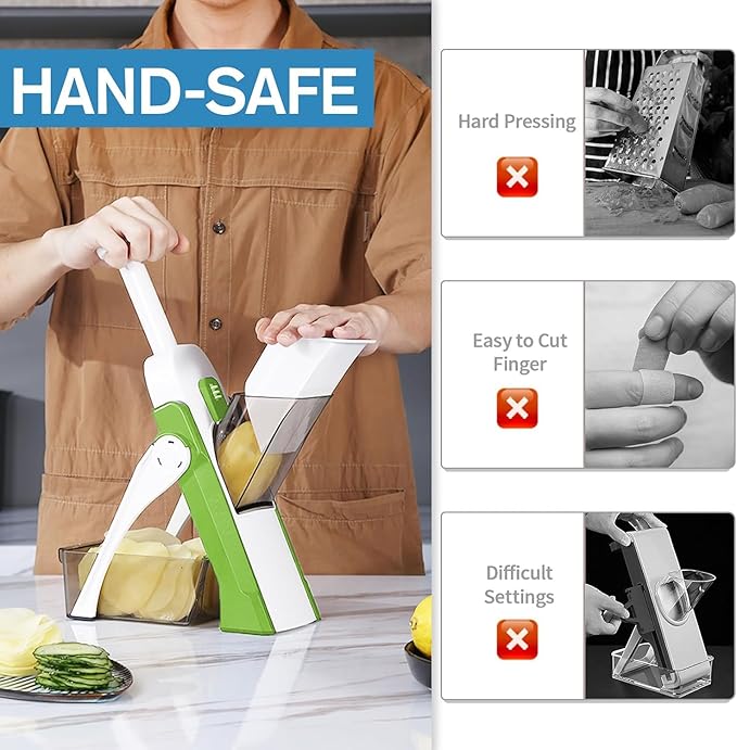 Safe Mandoline Slicer for Kitchen, Vegetable & Food Cutter & Thickness Adjustable 0.1-8 mm. Easy to Clean, Storage, Kitchen Faster Slice Artifact (Only Slice, Green)