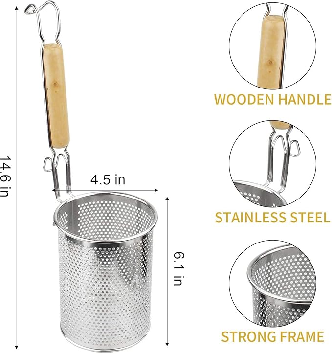 MyLifeUNIT Pasta Strainer, 2 Pack Stainless Steel Mesh Spider Strainer for Pasta, Noodle, Dumpling (4.54"D x 6.1"H)