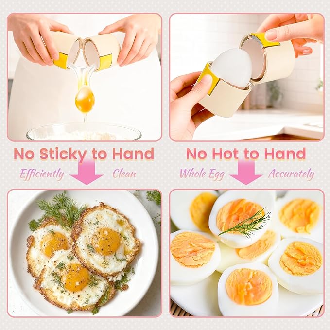 Upgraded 2 in 1 Egg Shell Opener, Hard Boiled Egg Peeler with Piercer, Cute Egg Cracker for Raw Eggs, Egg Separator for Home Kitchen Gadgets Tool (Yellow+Beige）