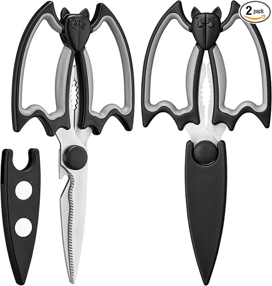 Kitchen Scissors All Purpose 2 Pack - Halloween Goth Cute Kitchen Shears - Heavy Duty Stainless Steel Cooking Shears for Cutting Meat, Food, Poultry - Featuring a Magnetic Protective Sheath