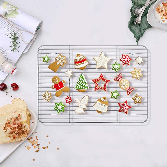 TeamFar Baking Tray and Rack Set, Stainless Steel Baking Pan Cookie Sheet with Cooling Rack, 12.5 x 9.5 x 1 inch, Non Toxic & Healthy, Easy Clean & Dishwasher Safe