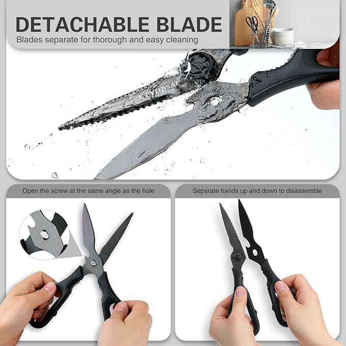 Kitchen Scissors All Purpose for Food, Heavy Duty Kitchen Shears that Come Apart, Sharp Stainless Steel Poultry Shears, Cooking Meat Scissors with Good Grips,Titanium Plated Black