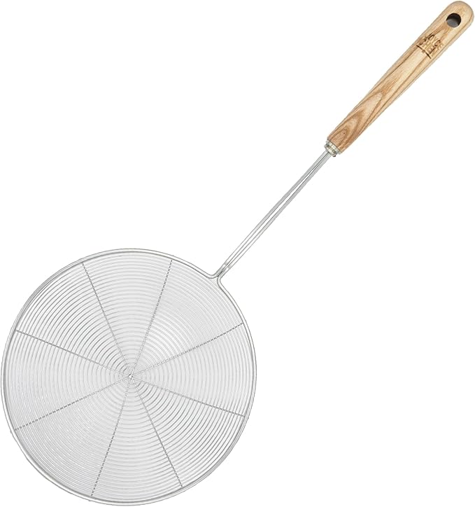 Joyce Chen Deluxe Kitchen Spider Strainer Stainless Steel 7-Inch Wire Basket with Heat-Resistant Wood Handle
