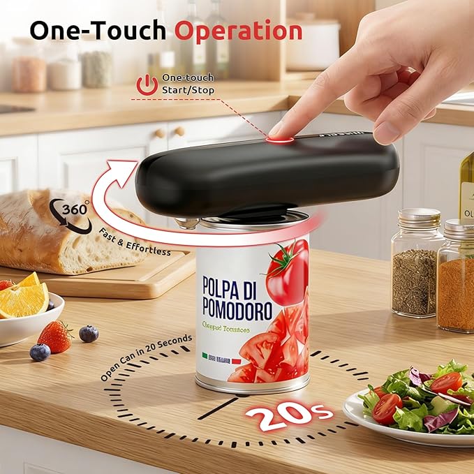 Electric Can Opener, One-Touch Automatic Can Opener for Seniors Fits All Can Sizes, Hands-Free&Smooth Safety for Arthritis and Kitchen