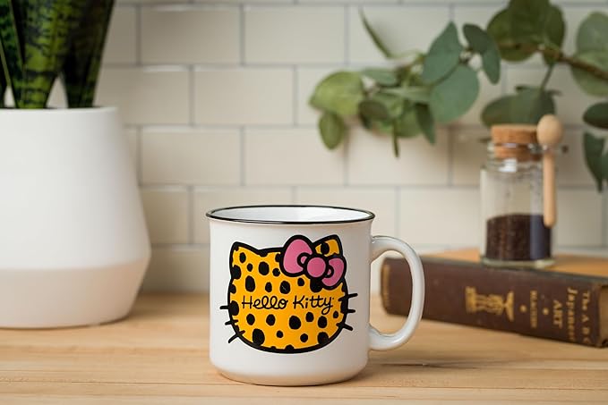 Silver Buffalo Sanrio Hello Kitty Cheetah Print Head Ceramic Camper Mug, 20 Ounces