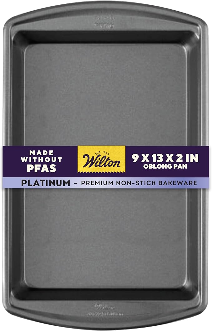 Wilton Platinum Non-Stick 13 x 9 Inch Oblong Baking or Roasting Pan, Cold-Rolled Steel Bakeware, Made without PFAS, Packaging May Vary