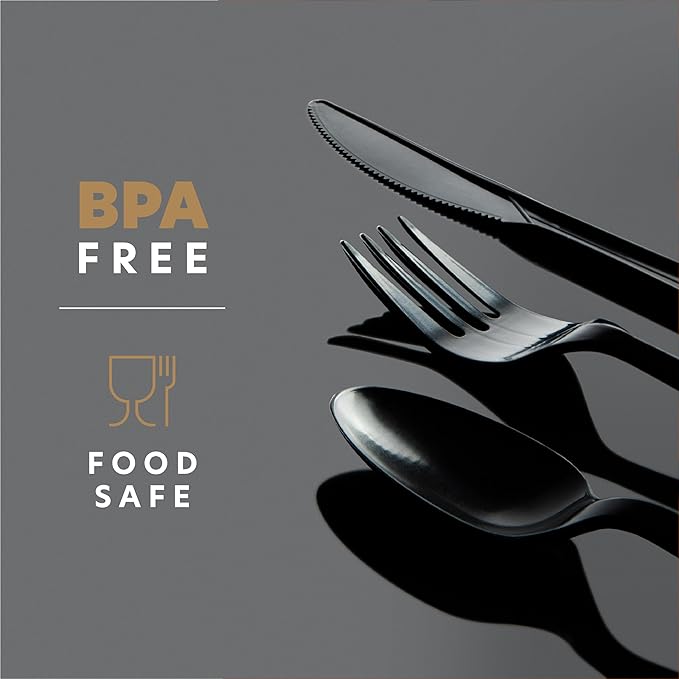 PLASTICPRO 400 Pack Disposable Plastic Utensils Assorted Colored Cutlery Combo Set Forks Spoons Knives Silverware, Black Plastic Cutlery for Parties